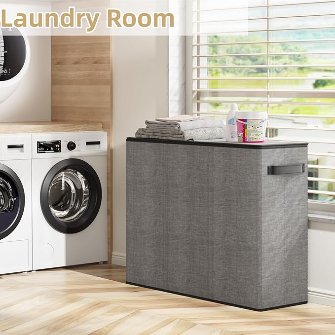 180L Laundry Hamper 3 Section, Large Laundry Hamper with Lid, Dirty Clothes Hampers with Handles, Laundry Basket Organizer for Laundry, Bedroom, Bathroom, Laundry Sorter Baskets, Grey