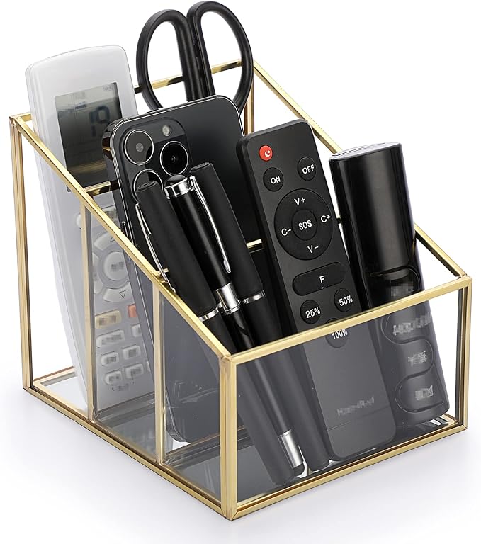 Sumnacon Glass Remote Control Holder, Gorgeous Remote Control Holder Caddy with 3 Compartments,Remote Control Storage Organizer Caddies for Table, Bedroom,Living Room, Hotel and Office