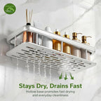 EVALAND Shower Caddy Adhesive 2-Pack with Hooks and Rod for Towels, Silver – Premium Bathroom Shower Shelves, Shampoo Organizer, Bathtub Shelf, Rustproof, Easy Installation, Sturdy Modern Look