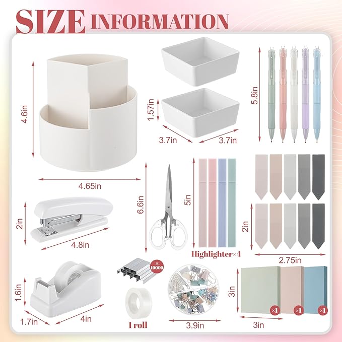 Kosiz 27 Pcs Black White Desk Accessories Gift for Aesthetic Desk Organizer Neutral Office Supplies Pen Holder Stapler Binder Sticky Notes Paper Clips Scissor Staples for Women(Fashion)