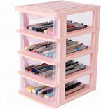 DOITOOL 4 Drawer Cube Storage Organizer Plastic Makeup Organizer Storage Station Cube, Desktop for Office Supplies, Makeup Supplies (Pink)
