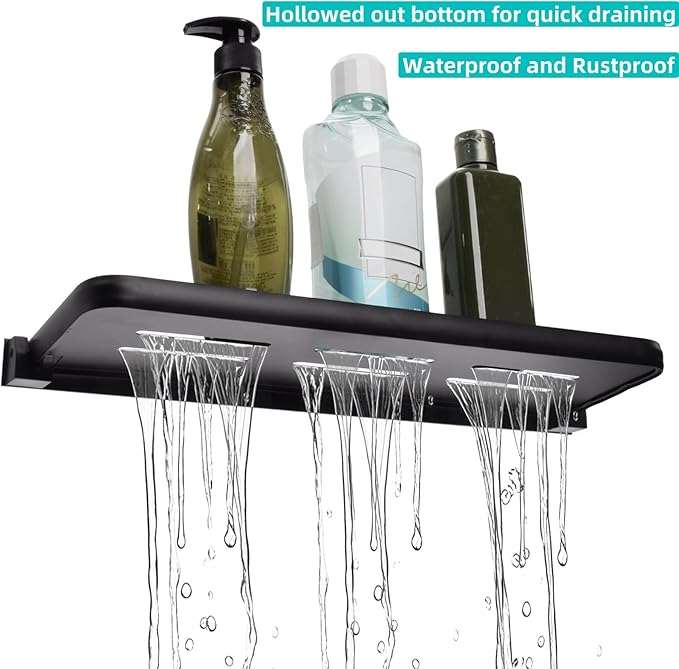 DEAYOU 2 Pack Folding Wall Shelf for Bathroom, 90° Fold Up Floating Shelf, Wall Mounted Drop Down Metal Shelves for RV, Campers, Laundry Room, Toilet Room, Kitchen, Waterproof, Space Saving, Black