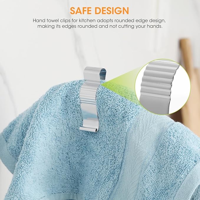 Aieve 6 Pcs Stainless Steel Towel Clips,Hand Towel Clips for Kitchen or Bathroom, Towel Holder Clips for Towel Rack,Oven Handle, Dishwasher, Stove