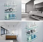 AIJALY 3 Pack Bathroom Glass Shelf,Aluminum Tempered Glass 0.34in Extra Thick Rectangular 1 Tier Storage Organizer Wall Mount,Silver 15.7in