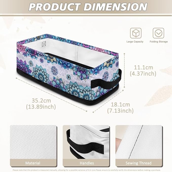 Storage Baskets for Organizing Toilet Paper Storage Bin Fabric Organizers Utility Basket Shelve Baskets for Home Bathroom Closet Organization, Blue Violet Boho Flower