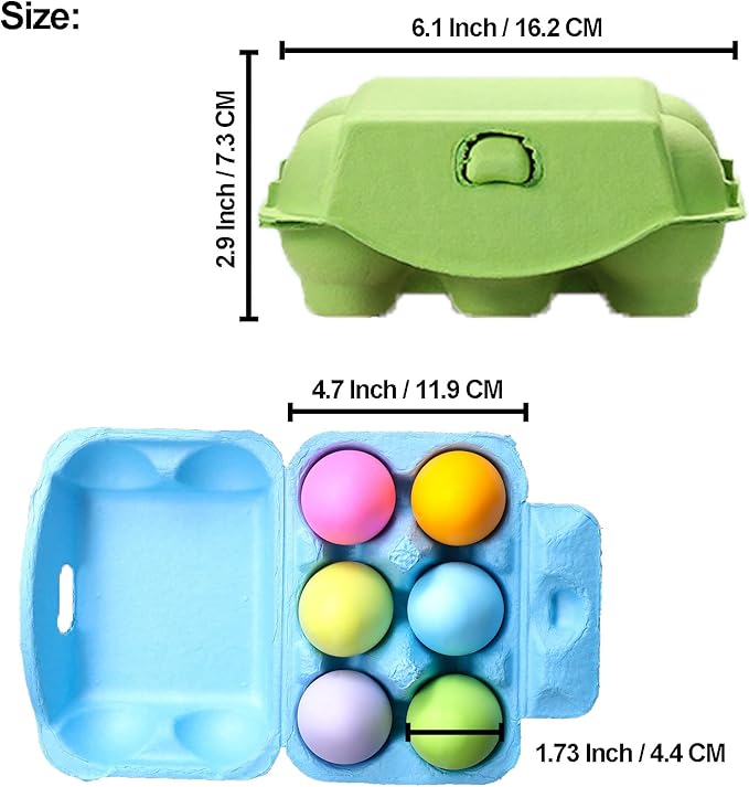 Half Dozen Egg Cartons 36 Pack, Colorful Blank Natural Pulp Egg Holder 6 Count for Chicken Eggs Reusable, Easter Color Storage Box for Holds Up to Six Container Basket Cardboard Paper, 36 Labels