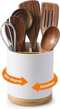 LoeJan 3 Compartment Utensil Holder, Extra Large Utensil Crock, Stable Ceramic Utensil Organizer, Cooking Tool Organizer Set for Kitchen Counter Farmhouse Decor, Textured White