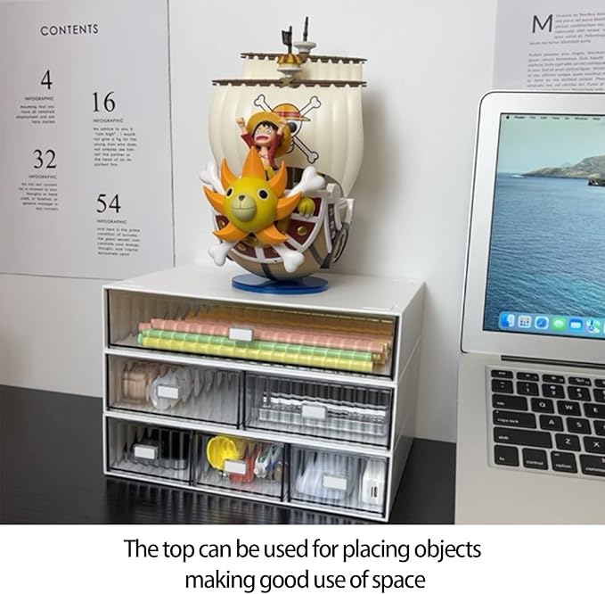 Desk Drawer Organizer, Stackable Office Supplies Storage, Plastic Drawer, Desk Grocery Organizer for Stationery/Office Supplies (White, 2 Compartments)
