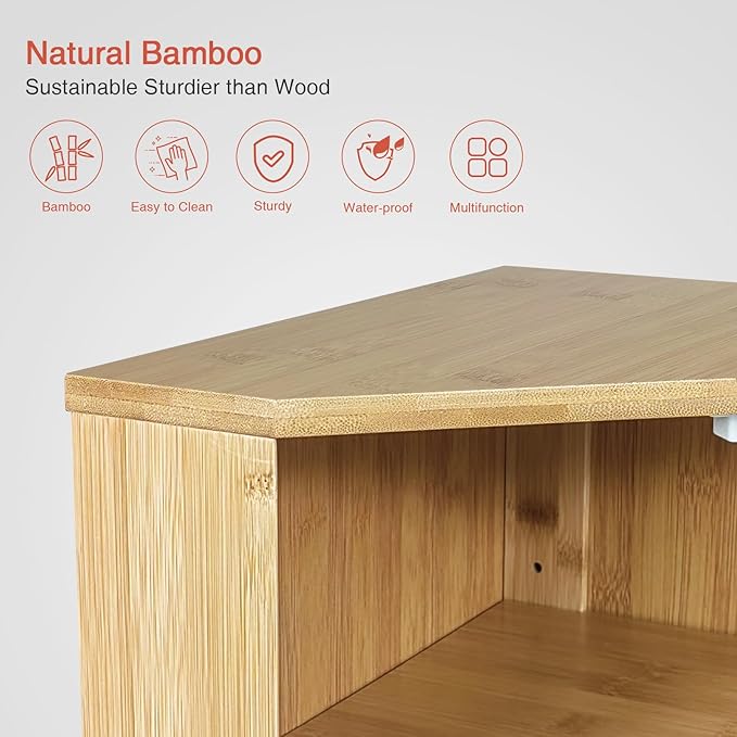 Bamboo Corner Bread Box for Kitchen Counter, 2 Tier Bread Keeper Wooden Round, Farmhouse Bread Storage Bin for Kitchen Countertop, Counter Organizer for Bread, Cup, Fruit, Spice, Snack