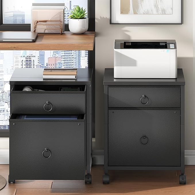 HOOBRO File Cabinet, 2-Drawer Vertical Mobile Office Cabinet, Rolling Printer Stand, for A4/Letter Size Files, Nonwovens Drawer, for Home Office, Black BB21WJ01