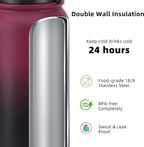 Fanhaw 20 oz Insulated Stainless Steel Water Bottle with Anti-Dust Chug Lid & Carabiner Lid, Leakproof Vacuum Metal Bottle for Kids, Women & Men (Red Black)