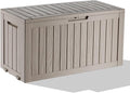 75 Gallon Outdoor Deck Box,Waterproof Resin Outdoor Storage Boxes, Outside Storage Lockable Container for Garden Tools,Indooor Cushions,Accessories (Grey)