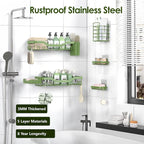Shower Caddy Adhesive Shower Organizer 7-Pack, Rustproof Stainless Steel Bathroom Shelves, Large Capacity No-Drill Rack Storage Accessories with Soap Dish Toothbrush Holder Hooks