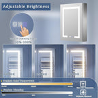 ExBrite LED Lighted Bathroom Medicine Cabinet with Mirror, 24 x 30 Inch, Recessed or Surface Mount, Anti-Fog, Stepless Dimming, Color Temperature Adjustment, 2 Outlets, Storage Shelves, Left Hinge