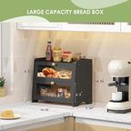 Large Bread Box for Kitchen Countertop, Double Layer Breadbox Bread Container Storage with Acrylic Door, Wooden Farmhouse Bread Holder (Black, Large-16.54" L x 9.84" W x 14.96" H)