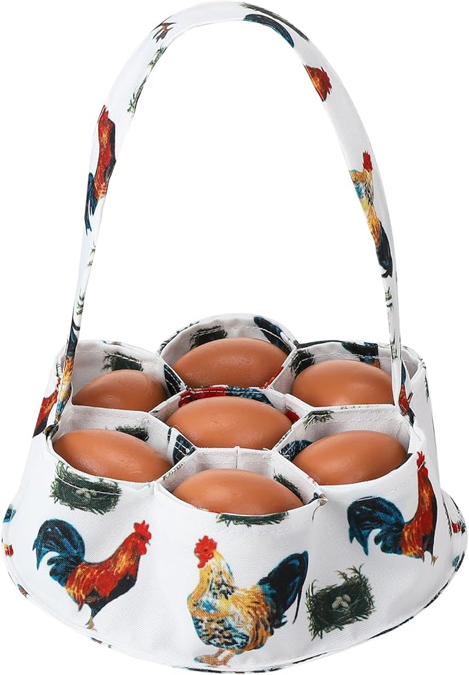 Egg Collecting Basket, Canvas Egg Basket for Gathering with 7 Pouches for Chicken, Duck, Goose, Bird, Various Poultry Collection (Grass-nest chicken)