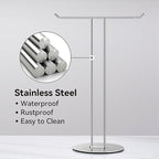 T-Shaped Hand Towel Holder Stand – Countertop Stainless Steel Towel Rack with Non-Slip Base for Bathroom, Kitchen, Vanity, Silver