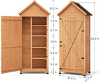 GarveeLife Outdoor Wooden Storage Shed Waterproof, 63 in Vertical Outdoor Storage Cabinet with 4 Shelves & Lockable Door, Space-Saving Garden Tool Shed for Patio, Yard, Lawn