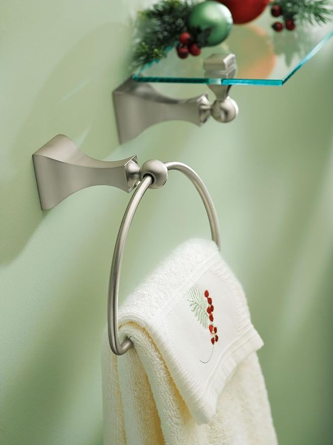 Moen Retreat Collection Brushed Nickel Bathroom Hand Towel Ring with Wall Mount Hardware, DN8386BN