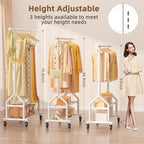 EAGMAK Heavy Duty Clothes Rack Load 556 LBS, Rolling Clothing Rack With Shelves, Height Adjustable Metal Clothes Hanger with Wheels Portable Wardrobe Organizer Garment Rod for Hanging Clothes (White)