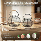 Flexzion Egg Basket for Gathering Fresh Eggs - Round Wire Countertop Egg Holder with Spring Handles, Farmhouse Chicken Eggs Collecting Basket Storage for Countertop, Kitchen Organizer and Farm (Black)