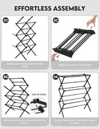 3-Tier Metal Folding Clothes Drying Rack, Laundry Drying Rack Clothing | Collapsible Dryer Racks for Laundry | Indoor & Outdoor,Black