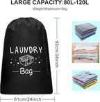 Sylfairy 2 Pack Extra Large Travel Laundry Bag, Dirty Clothes Organizer with Drawstring,Heavy Duty Travel Laundry Bags,Easy Fit a Laundry Hamper Travel Essentials (Black+Grey, 24" x 36")