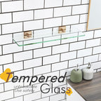 KOKOSIRI Tempered Glass Shelf 20-Inch Floating Wall Shelves Bathroom Rack Kitchen Shower Storage, 2 Pack Champagne Bronze Stainless Steel B1107CPG-L20-P2