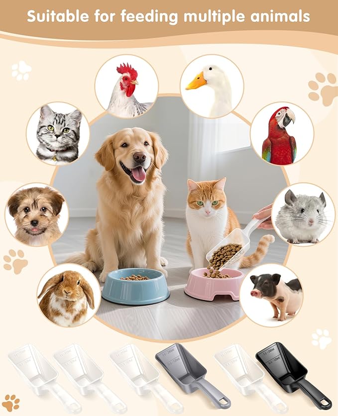 2-Pack Dog Food Scoop 1 Cup, Plastic Pet Food Measuring Scoop With Measuring Lines (1/2 & 1 Cup Markings) for Dogs, Cats, Fish, Bird（Transparent and Grey