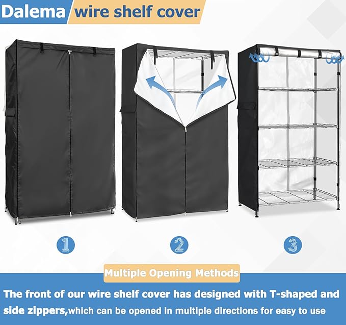 Wire Rack Covers,Heavy Duty 600D Dustproof Waterproof Storage Rack Covers for Metal Shelves,Storage Shelf Cover with Zipper for Wire Shlef,48''W x 24''D x 71''H,Black with Clear Front