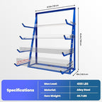 4000LBS Lumber Organizer Shelf, 4-Tier Horizontal Alloy Steel Pipe Storage Rack, 47.6 x 61.4 x 16”Pipe Storage Rack, Pipe Rack Adjustable Arms, Lumber Organizer Shelf for Garage, Workshop
