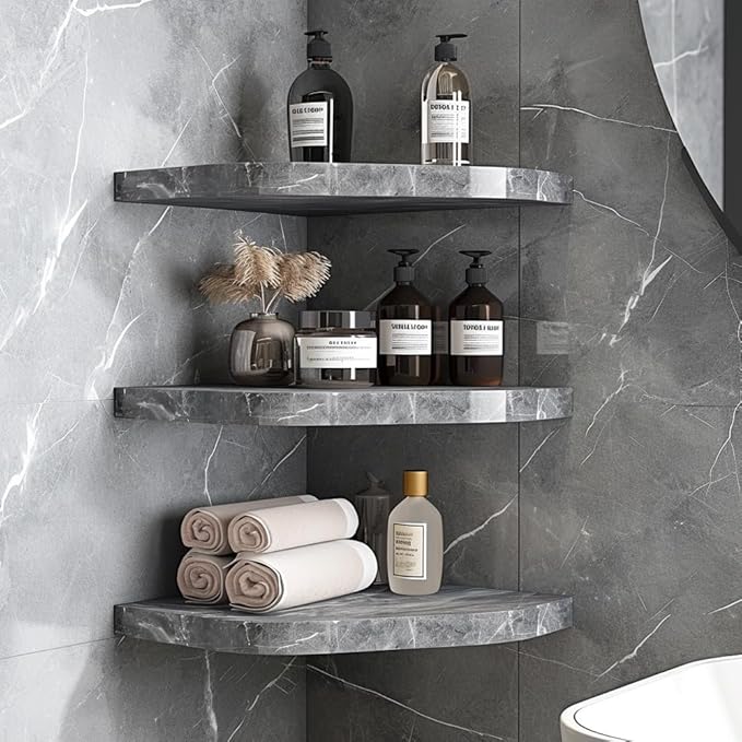 9'' x 9'' x 0.75 Thickness Premium Marble Corner Shelves for Bathroom Wall (Light Travertine)