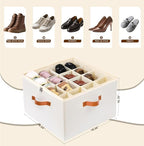 Shoe Organizer for Closet, Shoe Storage Boxes Fits up to 16 Pairs, Foldable Shoe Containers Bins Baskets with Adjustable Dividers and Clear Cover White