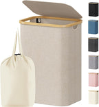 Lifewit 80L Laundry Basket with Lid, Clothes Hampers for Laundry with Bamboo Handles and 1 Removable Bag, Large Foldable Laundry Hamper for Bedroom, Bathroom, Dorm, Laundry Room, Beige