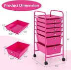 GOFLAME 6-Drawer Rolling Storage Cart, Multifunctional Art Craft Organizer, Mobile Utility Storage with Removable Drawers & Lockable Wheels, Craft Cart for Home Office, Hot Pink