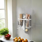 Utensil Holder, Stainless Steel Utensil Drying Rack with Drain Tray, Kitchen Counter Drainer Basket Silverware Cutlery Flatware Holder Forks, Knives, Spoons, Chopsticks Organizer (Silver)