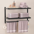 DDS-DUDES 23 Inch 3-Tier Black Towel Racks for Bathroom with Towel Bars Multilayer Hotel Towel Shelf Stainless Steel Wall-Mounted Matte Finished Holder with Towel Shelves