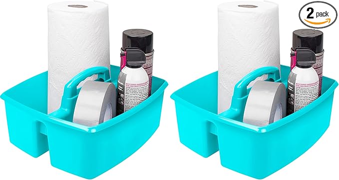 Storex Industries 13" x 11" x 6.375" Large Caddy, Teal (Pack of 2)