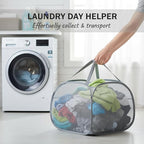 Kimmama Collapsible Mesh Laundry Basket, Foldable Pop Up Laundry Hamper with Side Pocket, Removable Clothes Storage Bin with Handle for Laundry Room, College Drom, Bathroom, Kid Room, Travel, 95L