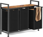 Laundry Hamper, Laundry Sorter with 3 Pull-Out Removable Oxford Fabric Bags Cloth Laundry Basket 3 x 10 Gallons (Black and Rustic Brown)