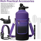 Insulated Water Bottle | Thickened Stainless Steel for Gym and Hiking with Straw, Carrier Bag, Handle Strap | BPA-Free 87 oz