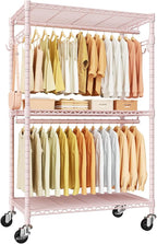 P1 Rolling Closets with Wheels and Shelves, Portable Closet Wardrobe for Clothes Hanging, Pink Clothing Storage and Organizer System for Bedroom, 35.5" W x 15.7" D x 80.5" H, Hold 500lbs