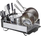 KitchenAid Large Capacity Full Size Rust Resistant Dish Rack with Angled Drain Board and Removable Flatware Caddy, Light Grey