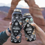 National Parks Water Bottle – 32 oz Insulated Stainless Steel Bottle with 63 Hand-Drawn Park Stickers, Carrier Bag, Strap & Gift Box – BPA-Free – Ideal for Hiking, Camping & Travel