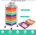 GOFLAME 10-Drawer Rolling Storage Drawer Cart, Utility Cart with Removable Drawers & Metal Frame, Mobile Art Craft Drawer Cart with Lockable Wheels for Home, Office, Studio, School, Multicolor