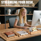 Geelin 3 Pack Water Hyacinth Woven Stackable Desk Organizer Letter Tray, Primary Color Tabletop Desk Basket for Storage Paper Letter Folders Notebooks Copy Print, Workspace Holder