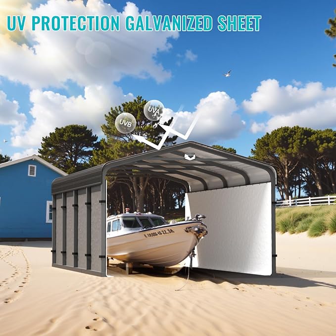 Metal Carport,12x20 Carport Canopy Heavy Duty All Weather,Car Tent Garage with Galvanized Metal Roof,Metal Car Ports for Snow,Outdoor Car Shelter,Grey