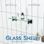 KOKOSIRI Bathroom Shelves Glass Floating Shelf 12-Inch for Bedroom, Living Room, Kitchen, Small Hanging Rack Rustproof Wall Mounted Black B1105BK-L12