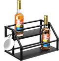 Coffee Syrup Rack Organizer, Syrup Bottle Holder Stand for Coffee Bar, 2-Tier 8 Bottles Storage Shelves for Syrup, Wine, Dressing for Kitchen Countertop, Black
