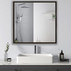 Bathroom Medicine Cabinet with MirrorSurface Mount Vanity Mirror Cabinet, Single Door Cabinet Famerhouse Bathroom with Storage (Brush Black, 24x24 Inch)